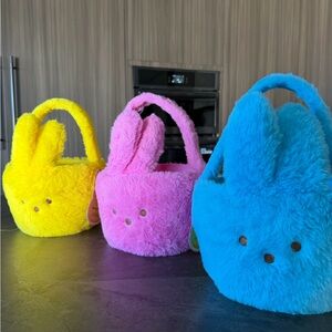 Colorful Bunny Plush Baskets for Kids yellow blue or pink